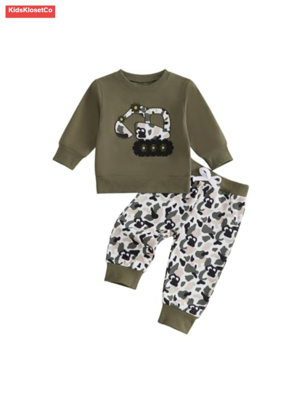 Toddler Boy Camouflage Excavator Sweatshirt Pants Set Cotton Blend